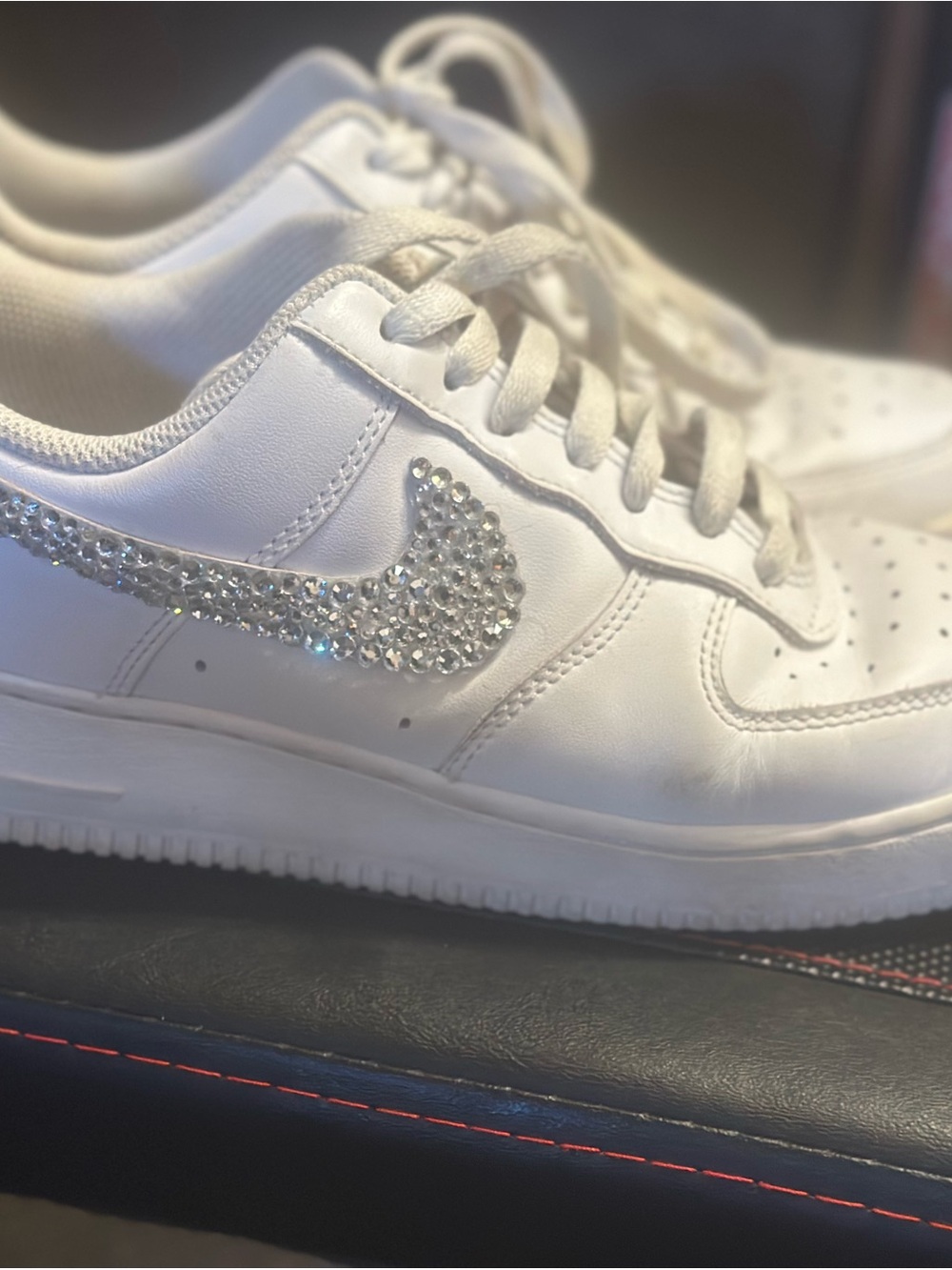 Nike White Women's Sneakers with Crystal Swoosh - Picture 2 of 4